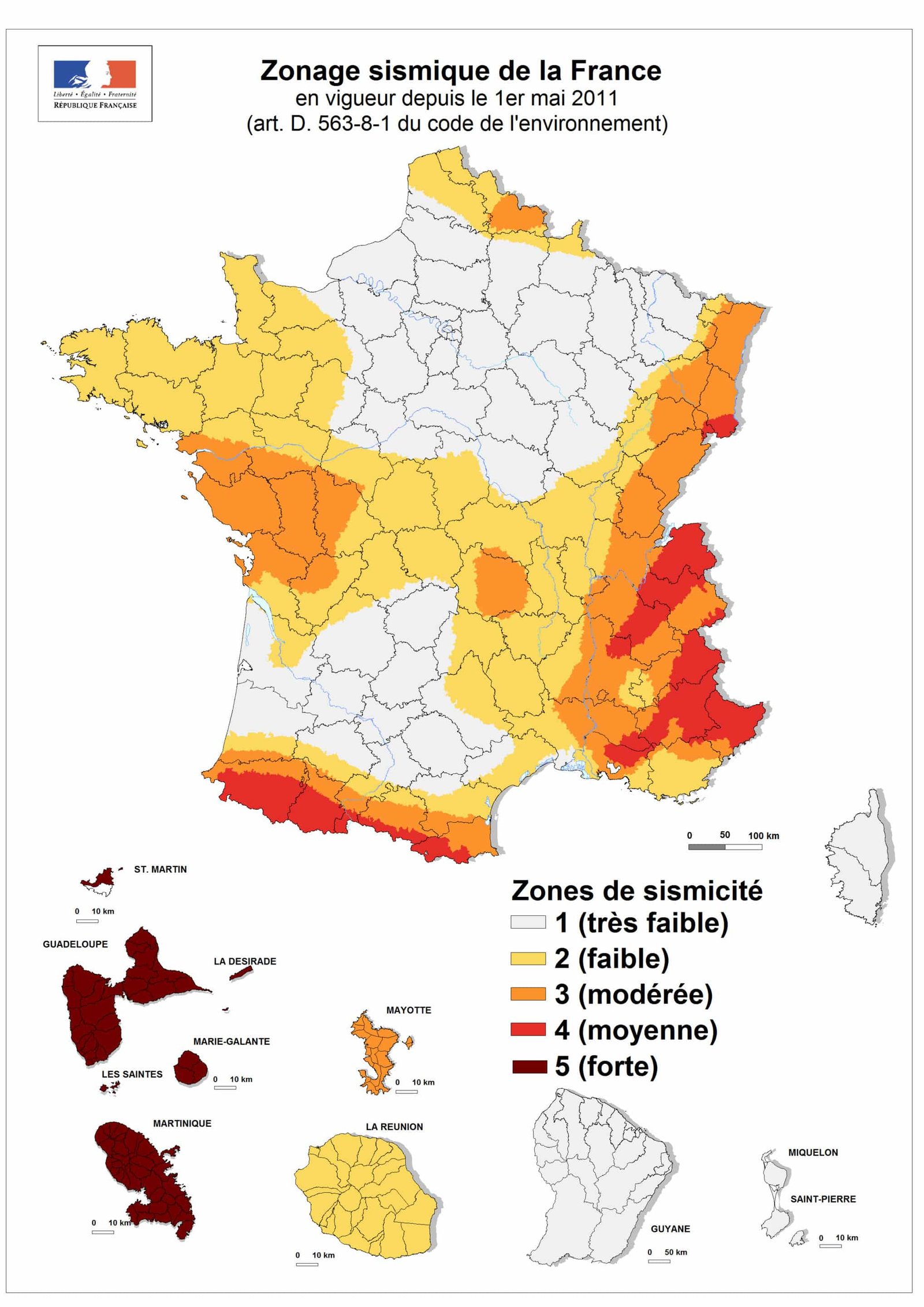 Zone sismique en france